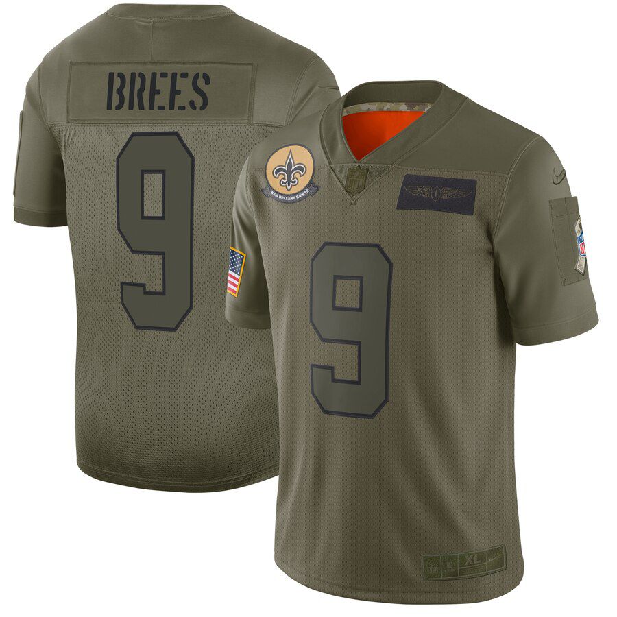 Men New Orleans Saints #9 Brees Green Nike Olive Salute To Service Limited NFL Jerseys